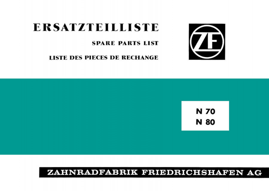 ZF Nebenantrieb N70 und N80, Ersatzteilliste