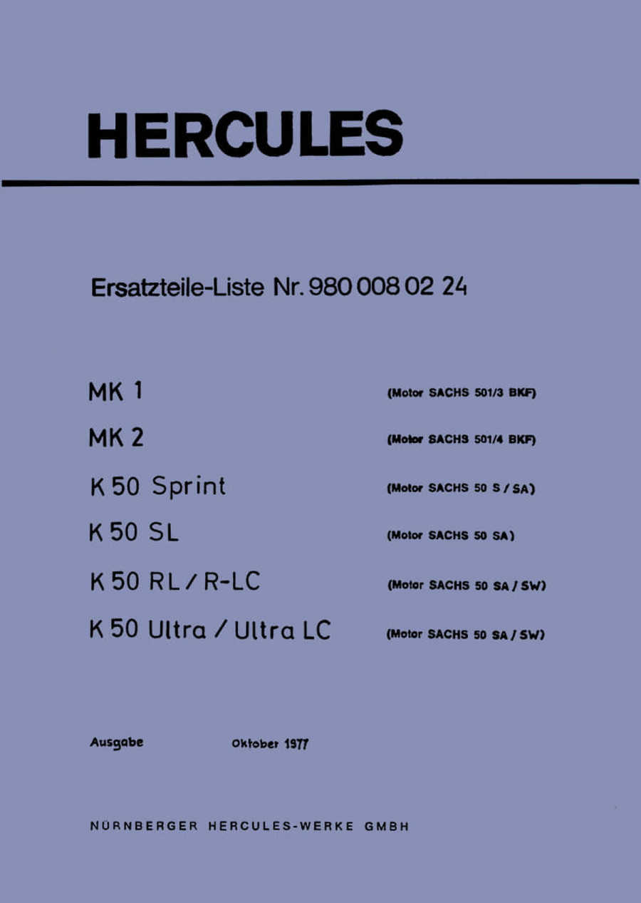 Hercules MK1 MK2 K50 mit Sachs Motoren Ersatzteilliste