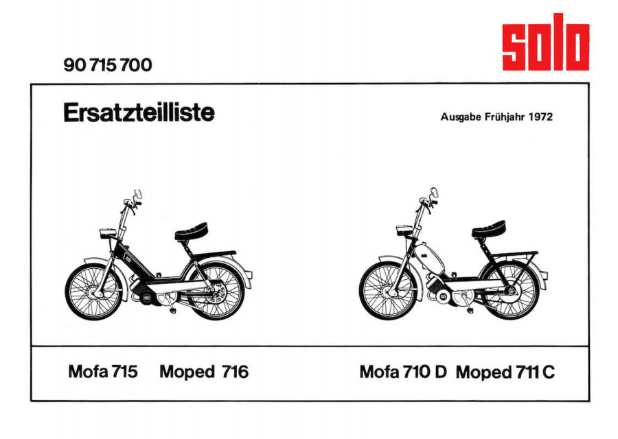 Solo 715 716 710D 711C Mofa und Moped Ersatzteilkatalog