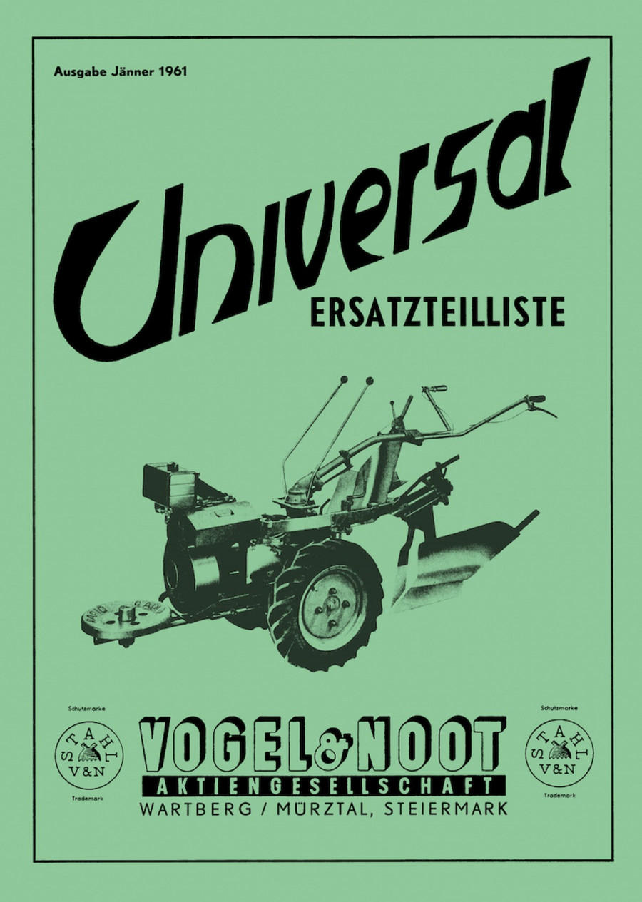 Vogel & Noot Univeral, Balkenmäher, Bodenfräe, Motorhackegge, Wiege, Pflug, Ersatzteilkatalog