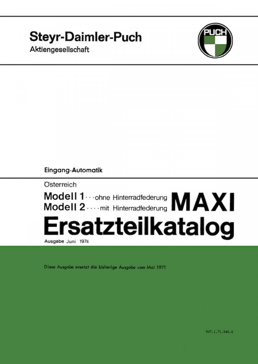 Puch, Maxi,1-Gang-Automatik, mit oder ohne Hinterradfederung, Ersatzteilkatalog