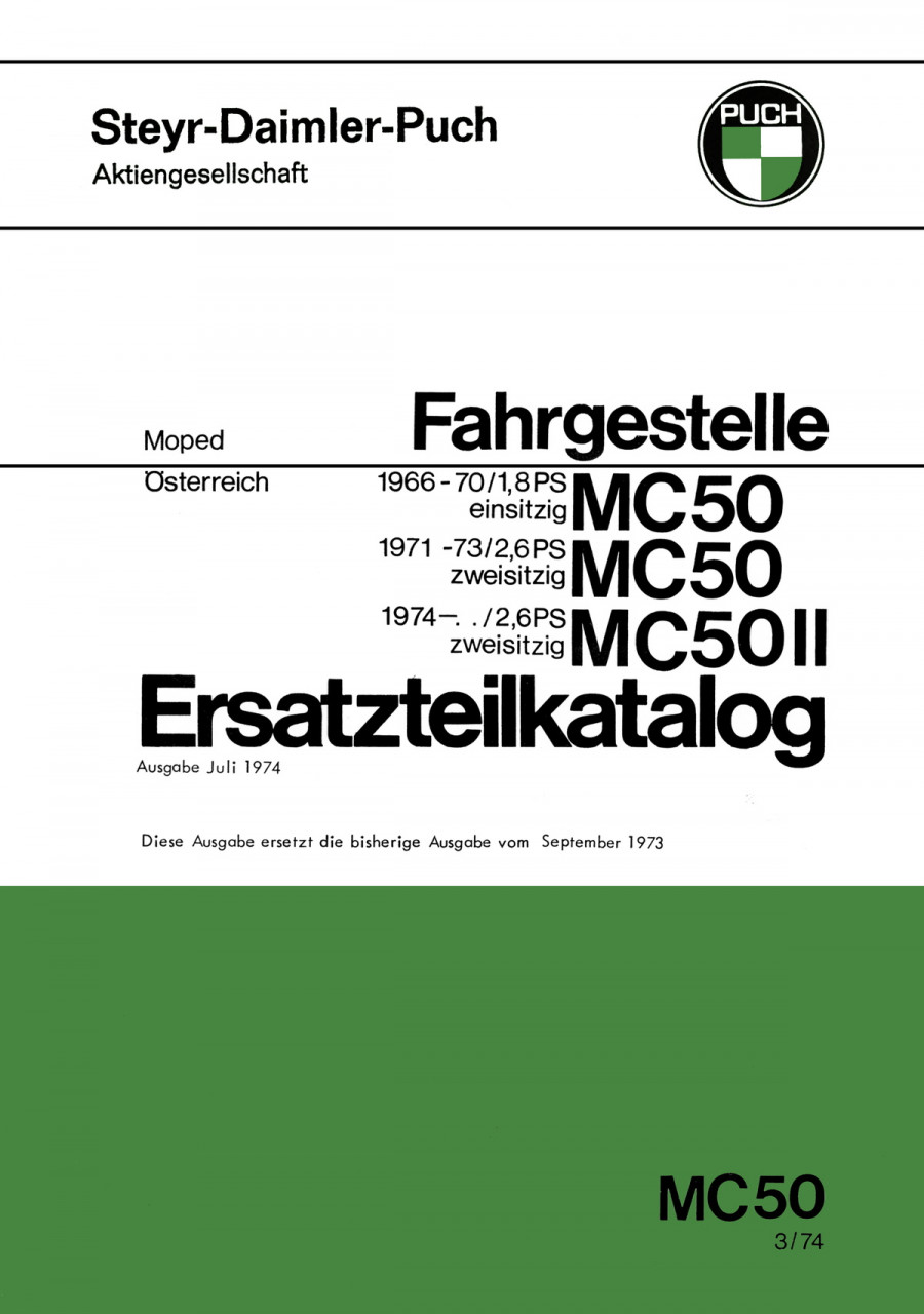 Puch MC 50 und MC 50 II, Fahrgestell, ab 1966, Ausgabe 1974 Ersatzteilkatalog