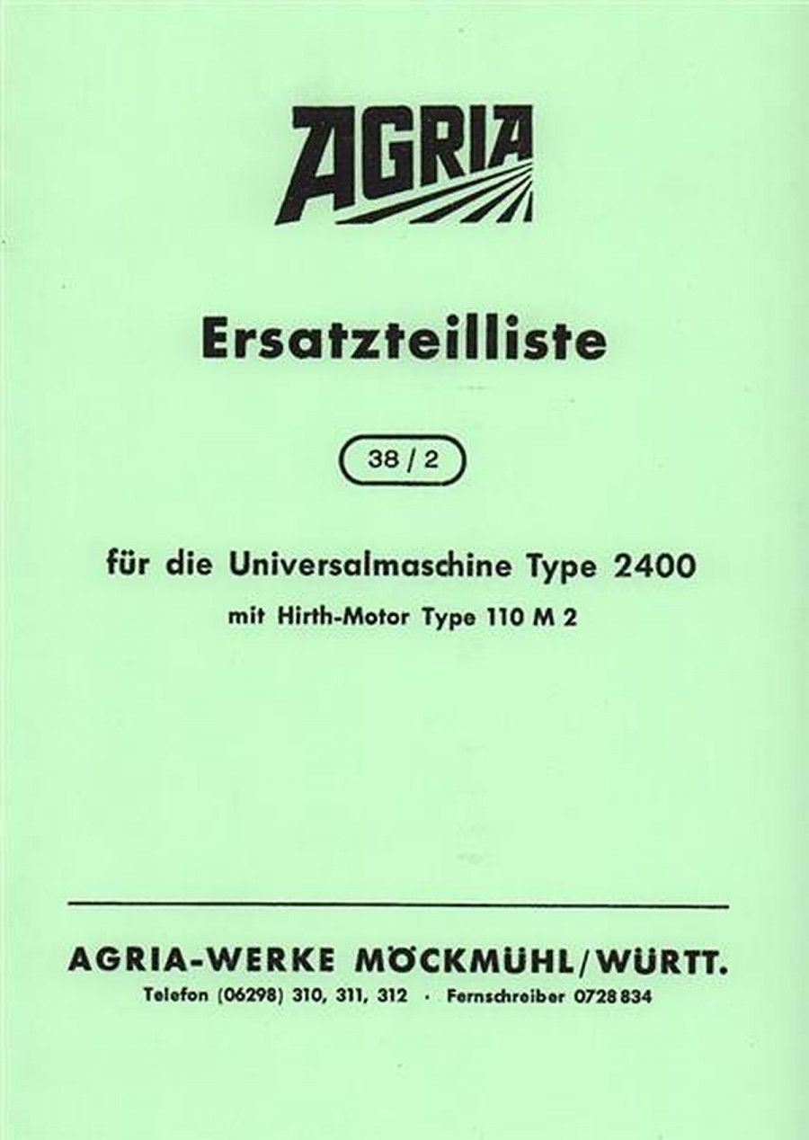 Agria 2400 mit Hirth Motor 110M2 Ersatzteilliste
