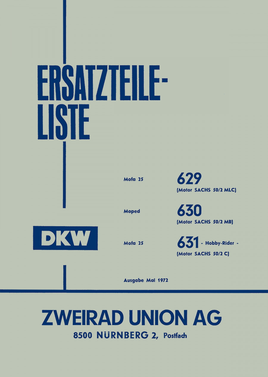 DKW Mofa 25 629, Moped 630 und Mofa 25 631 Ersatzteilliste