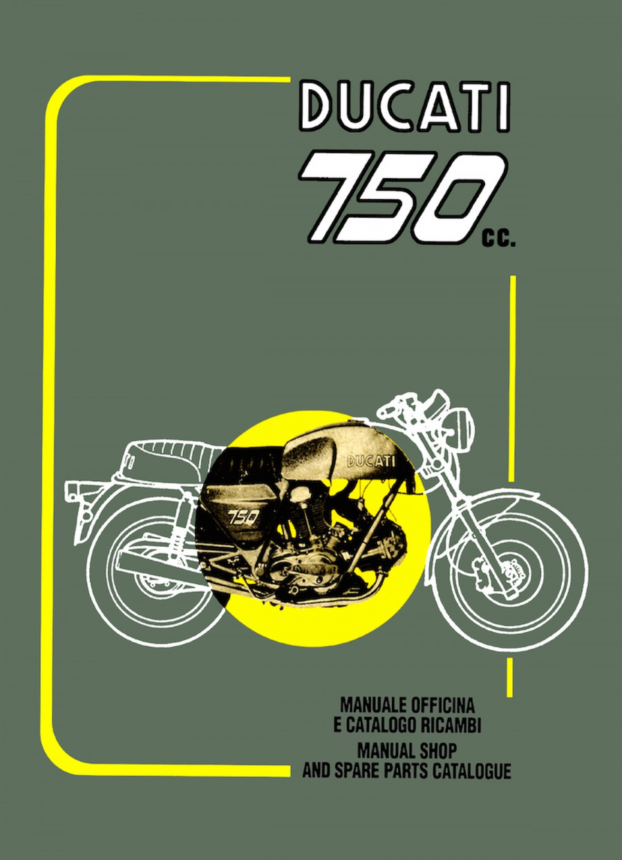 Ducati 750 (runder Königswellen-V-Motor) Repair Manual (nur Motor) und Spare Parts Catalogue für 750GT / 750 Sport