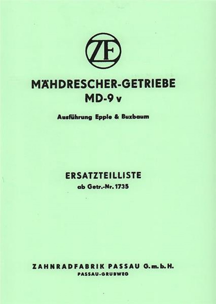 ZF Mähdrescher-Getriebe MD-9v für Epple-Buxbaum Ersatzteilkatalog