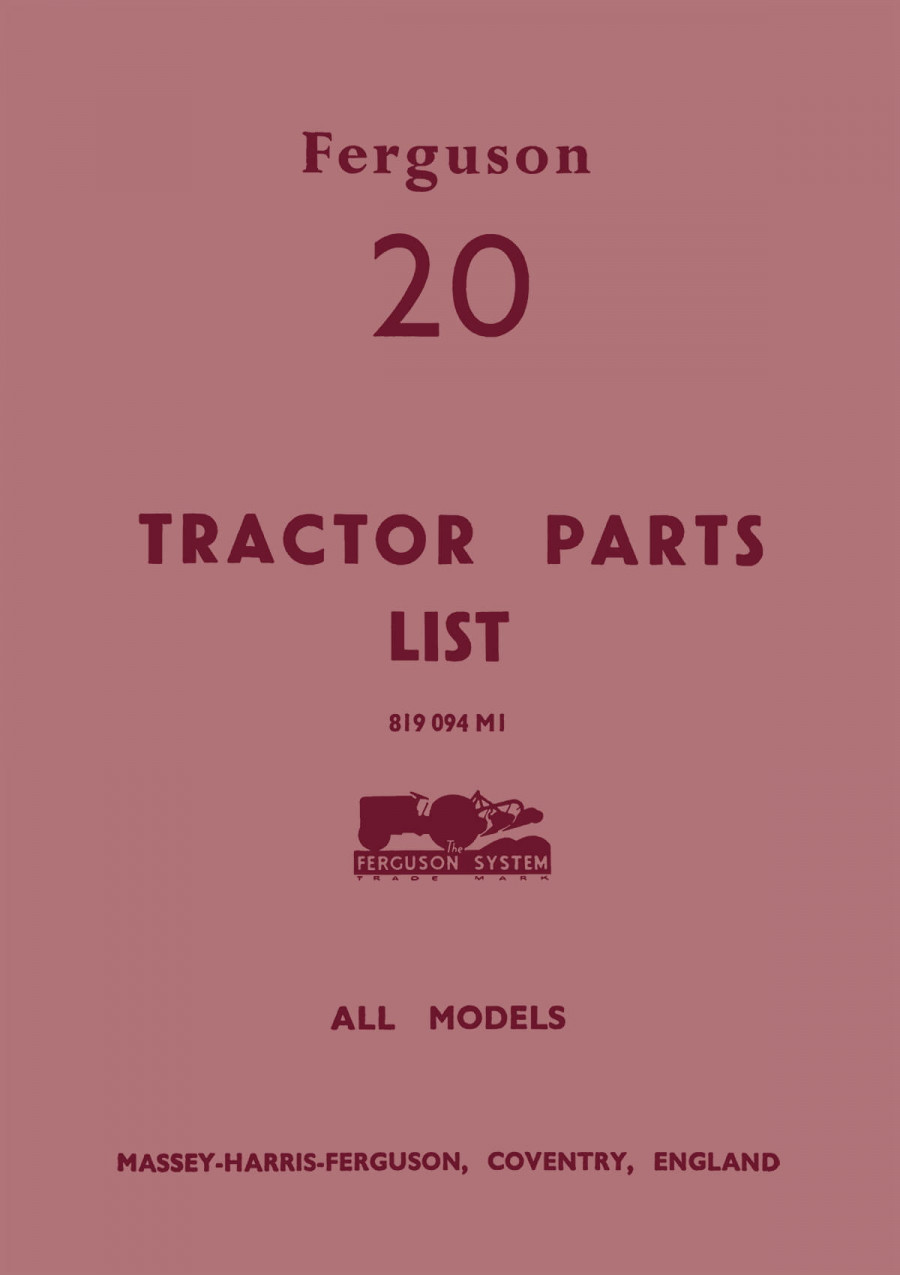 Massey Ferguson Typ 20 Parts List