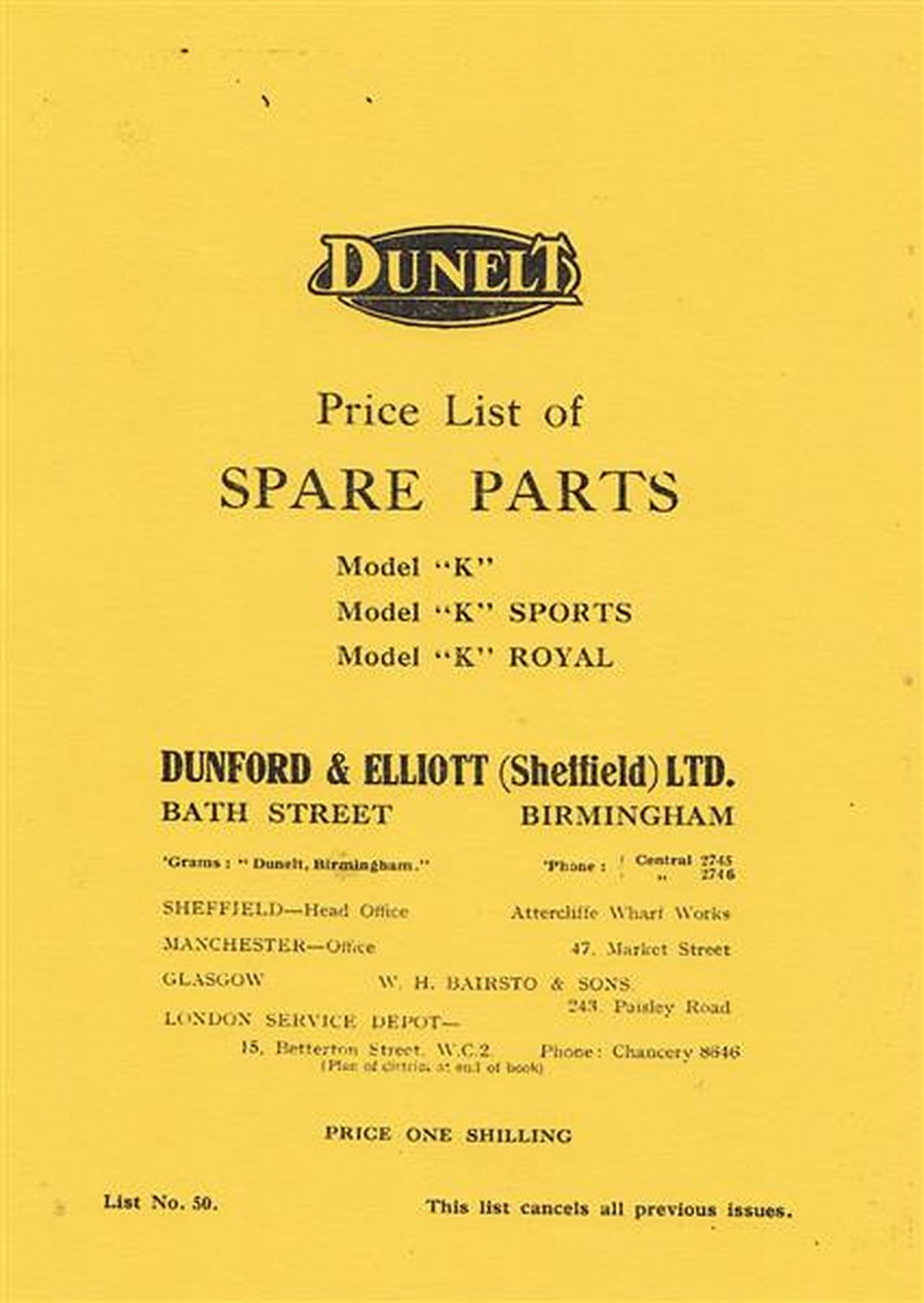 Dunelt Modelle K, K Sports & K Royal Spare Parts