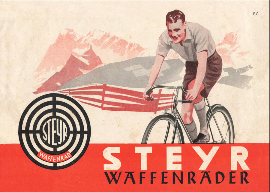 Steyr Waffenräder Prospekt-Reproduktion 1938