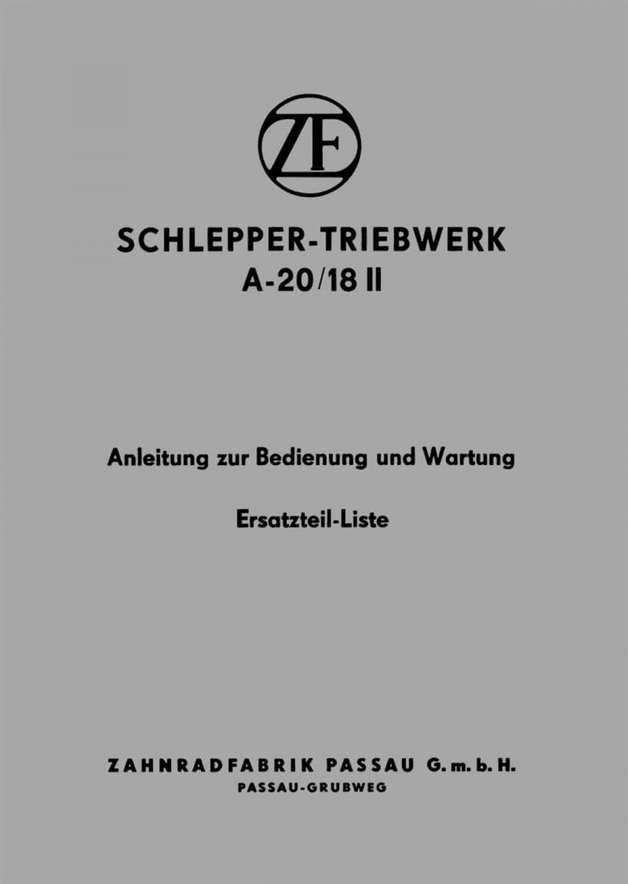 ZF A-20/18 II Betriebsanleitung Ersatzteilkatalog