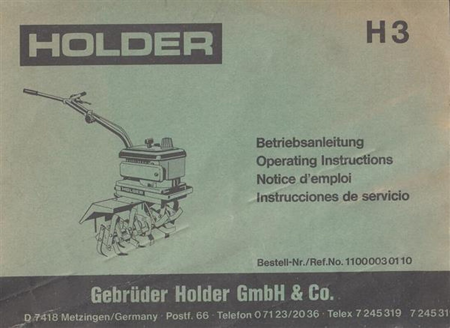 Holder Motorhacke H3 Betriebsanleitung