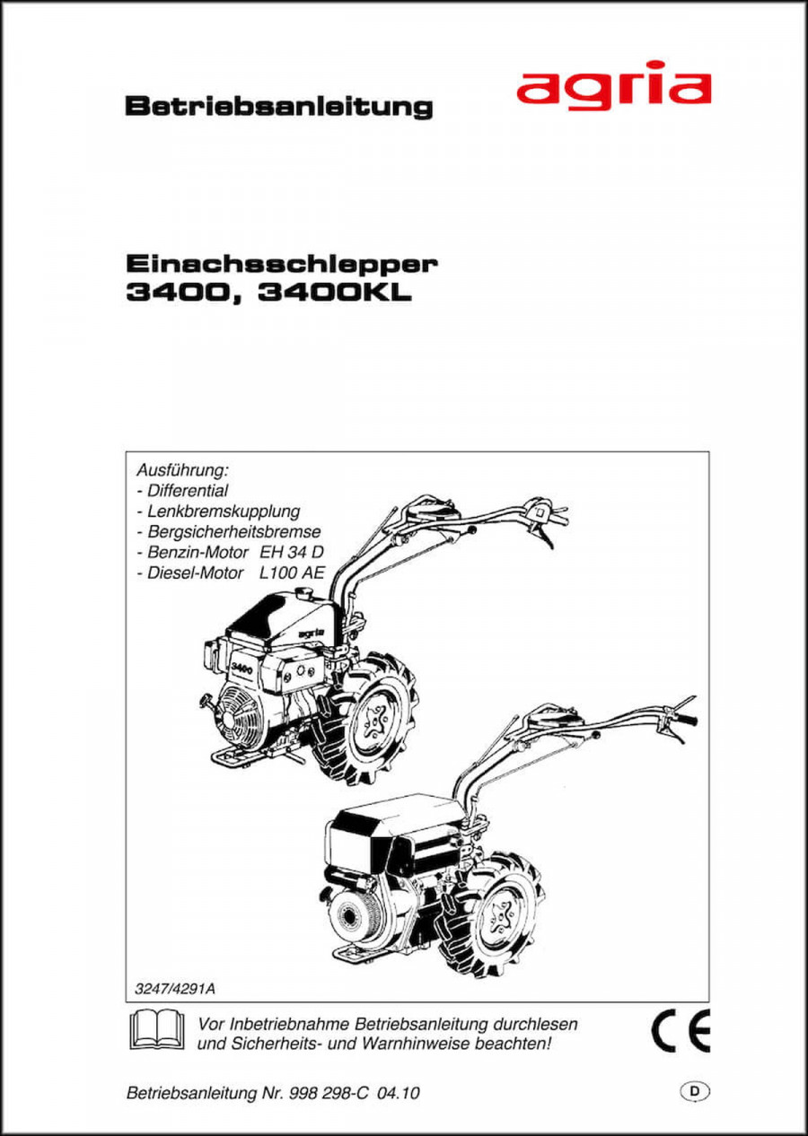 Agria 3400 und 3400KL Betriebsanleitung