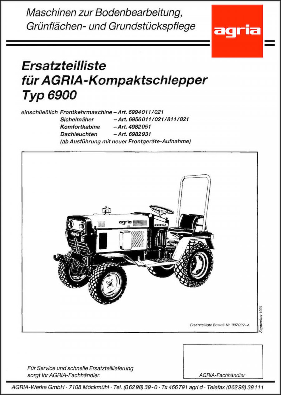 Agria 6900 mit Zusatzgeräten Ersatzteilliste