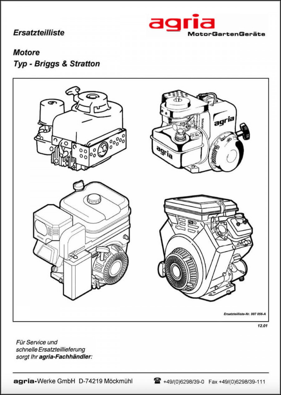 Agria Motor Briggs & Stratton Ersatzteilliste