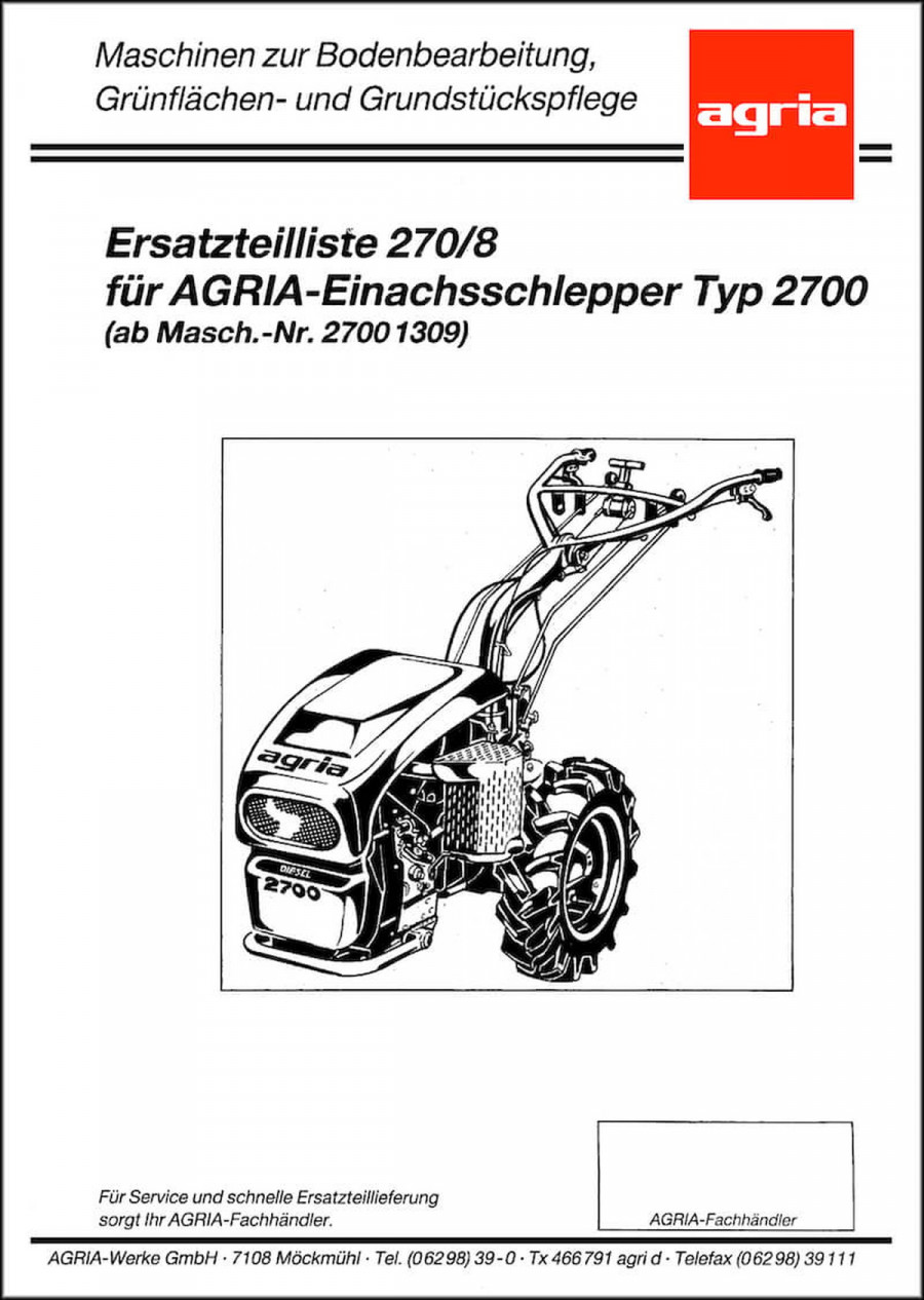 Agria 2700 ab Nr. 270001309 Ersatzteilliste
