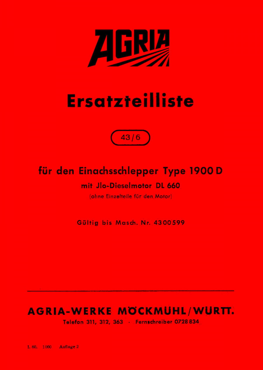 Agria 1900 D Ersatzteilliste