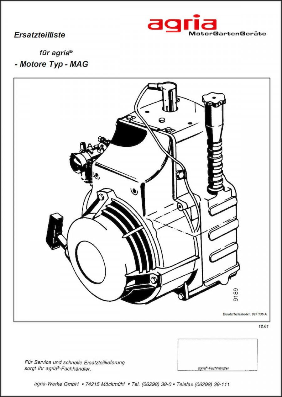 Agria Motor MAG 1026 und 1029 Ersatzteilliste