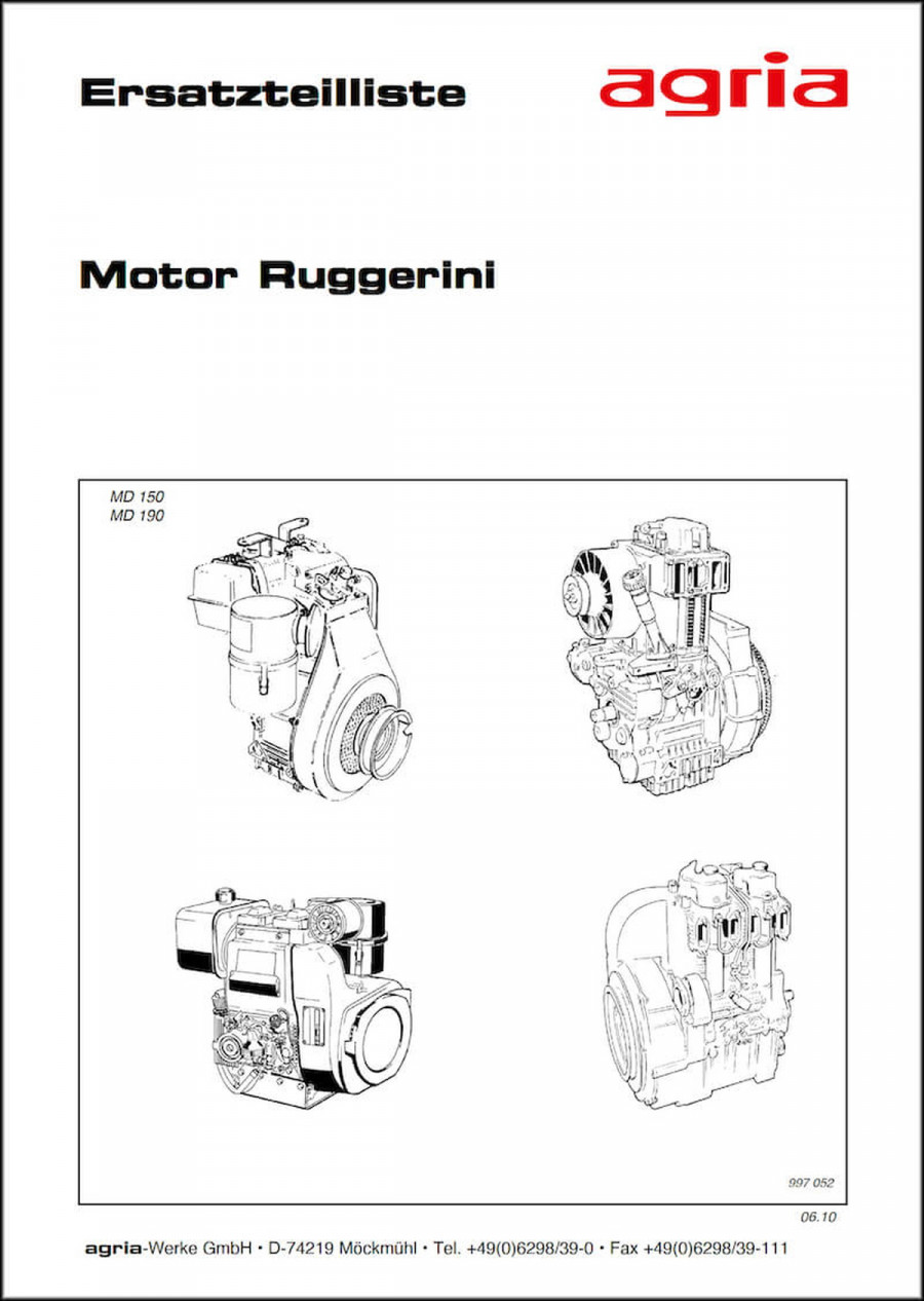 Agria Motor Ruggerini MD150 und MD190 Ersatzteilliste