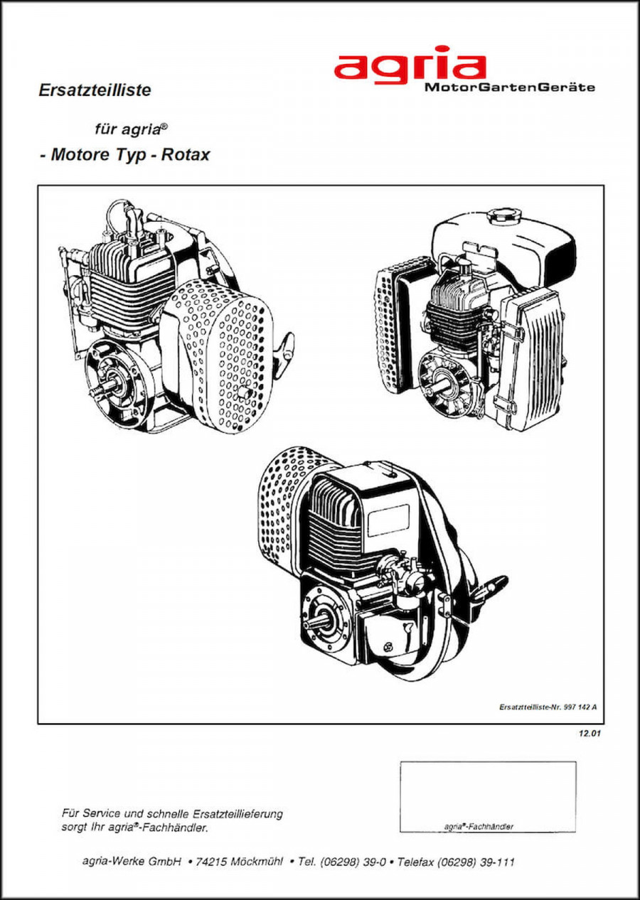 Agria Motor Rotax  150 182 232 Ersatzteilliste