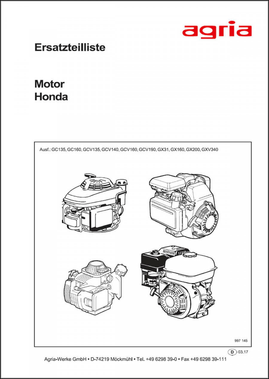 Agria Motor Honda Ersatzteilliste