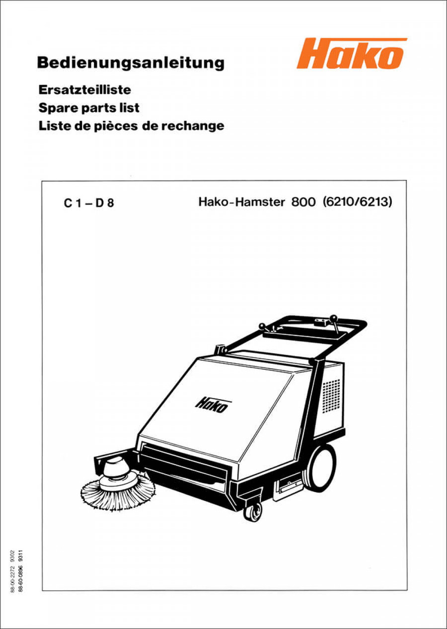 Hako Hamster 800 Betriebsanleitung und Ersatzteilkatalog