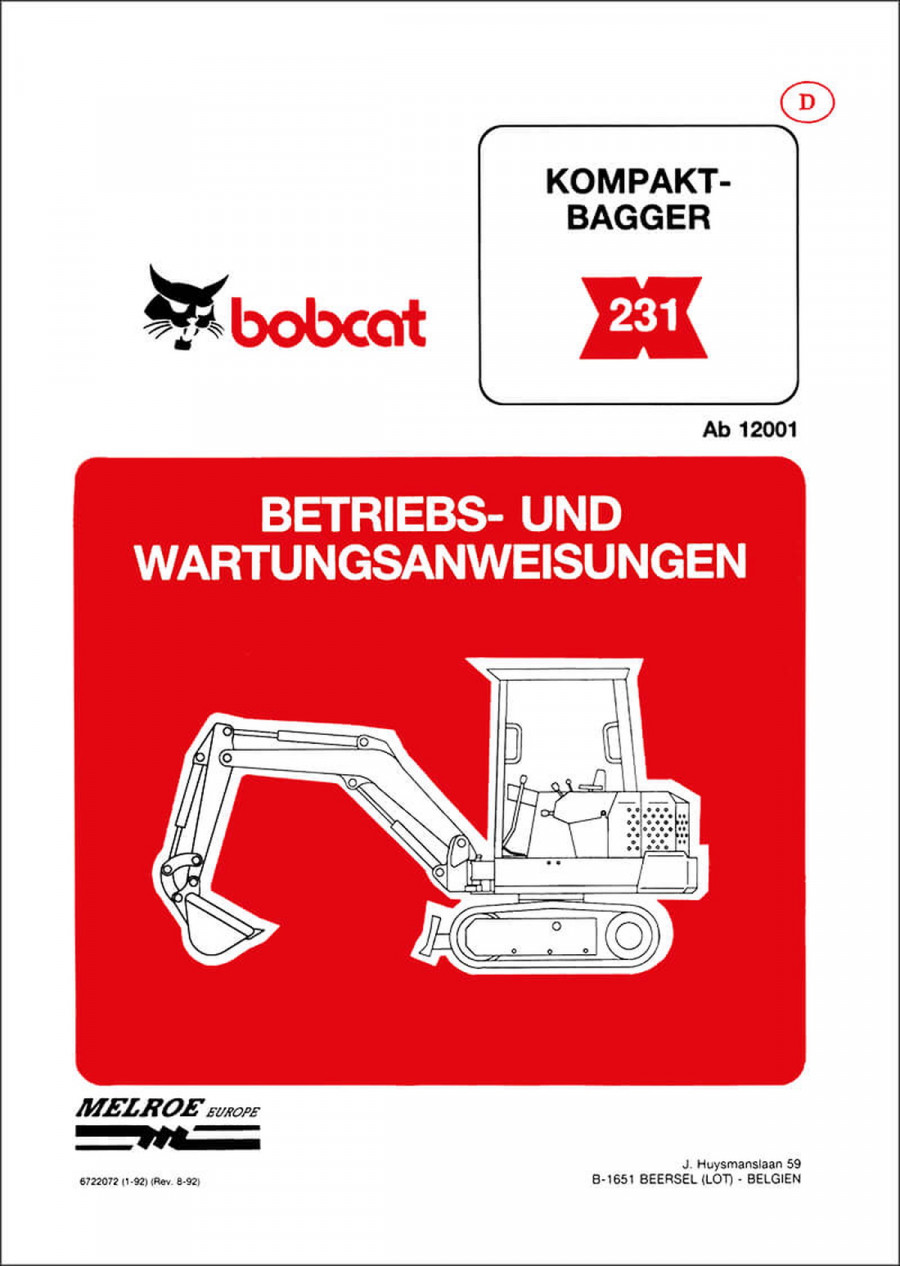 Bobcat 231 Kompakt-Bagger Betriebsanleitung