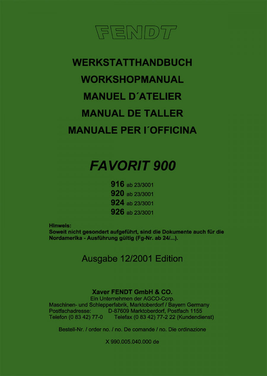 Fendt Favorit 900 916 920 924 926 Werkstatthandbuch