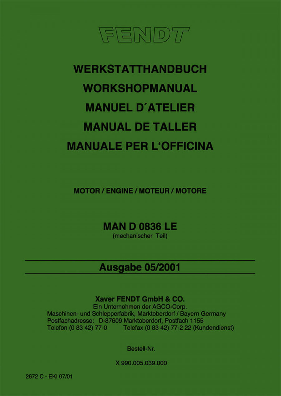 Fendt Favorit 900 Motor MAN D0836LE Werkstatthandbuch