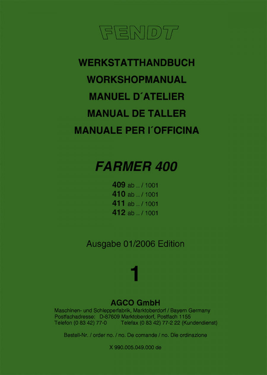 Fendt Farmer 400 409 410 411 412 Werkstatthandbuch