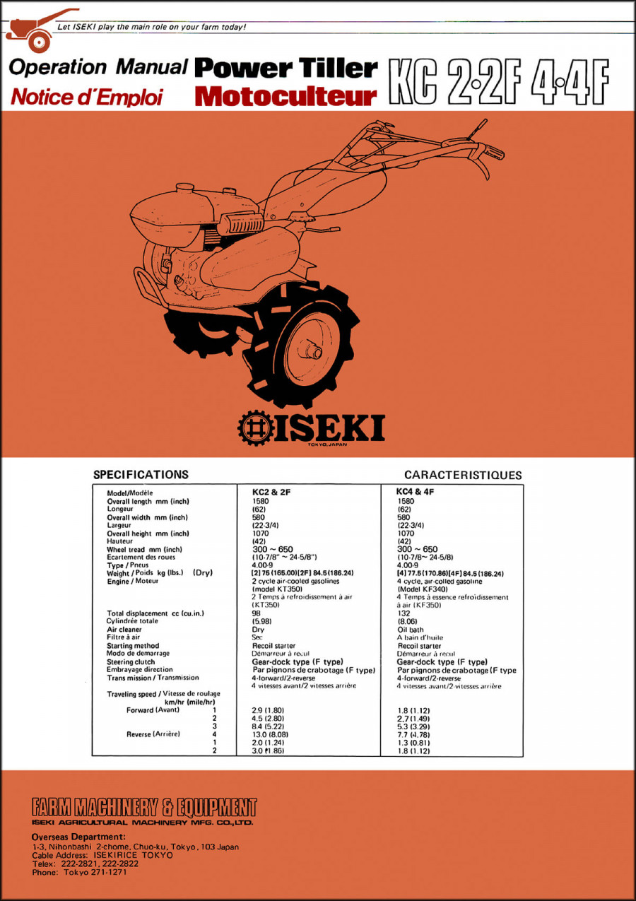 Iseki Tiller KC2 KC2F KC4 KC4F Operators Manual