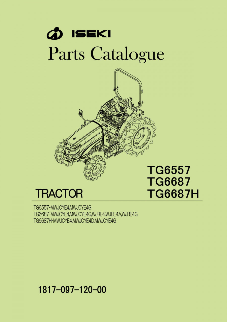 Iseki Traktor TG6557 TG6687 TG6687H Parts Catalogue
