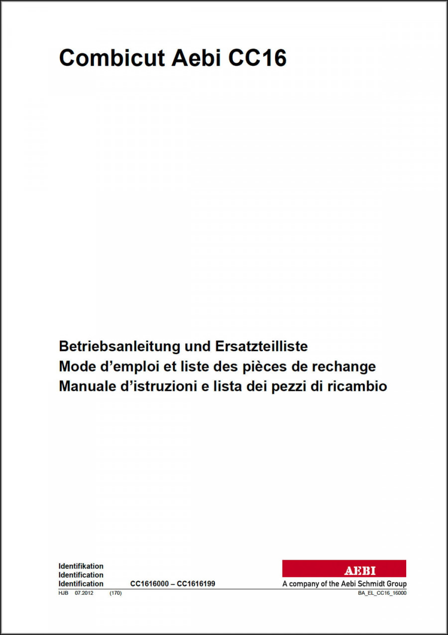 Aebi CC16 Combicut Betriebsanleitung und Ersatzteilliste