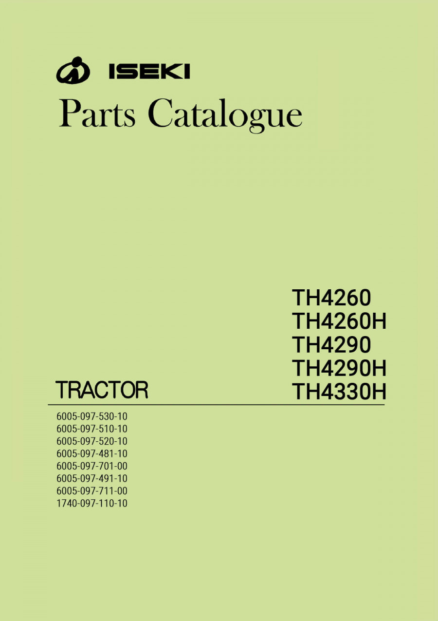 Iseki Traktor TH4260 TH4260H TH4290 TH4290H TH4330H Parts Catalogue