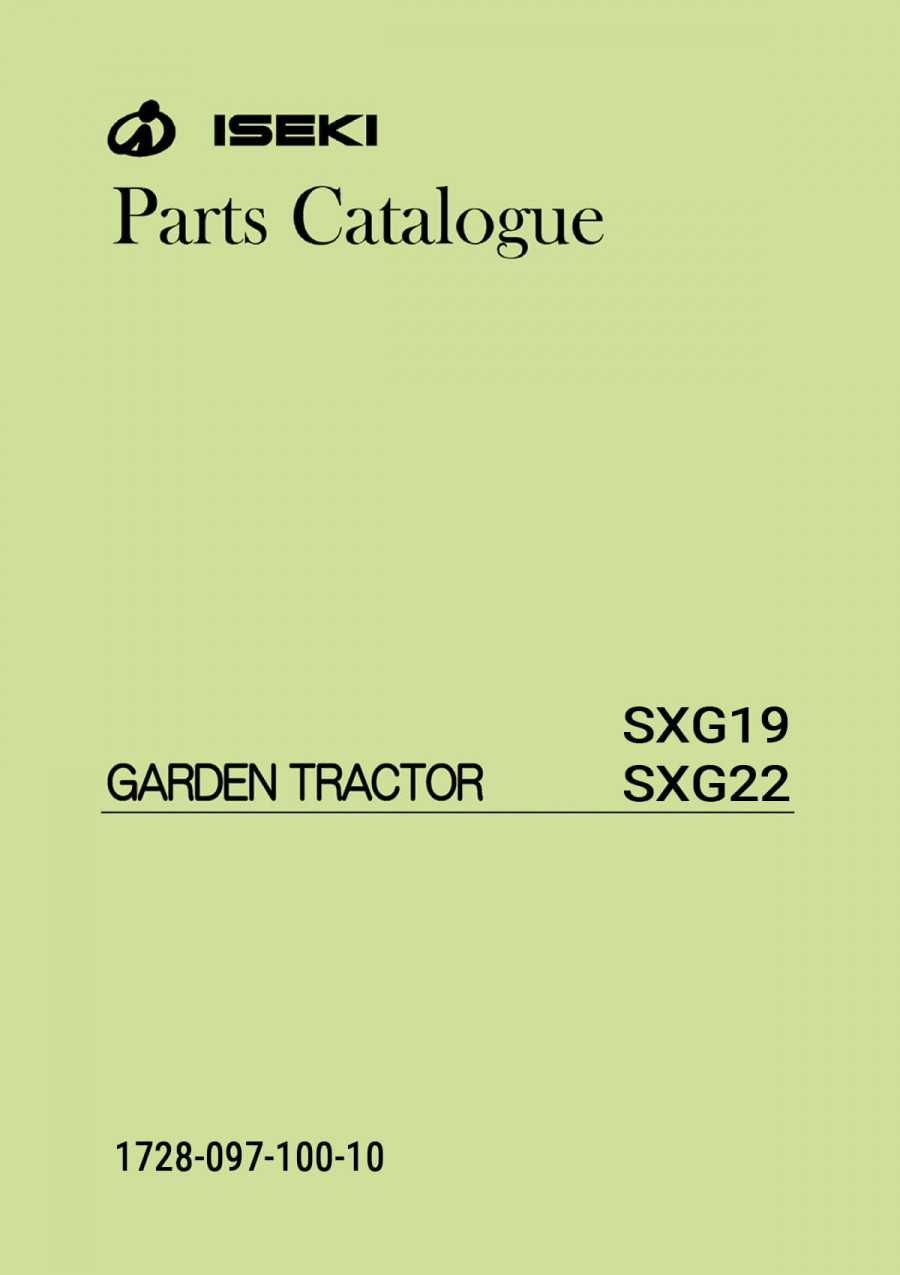 Iseki Traktor SXG19 & SXG22 First Edition Parts Catalogue