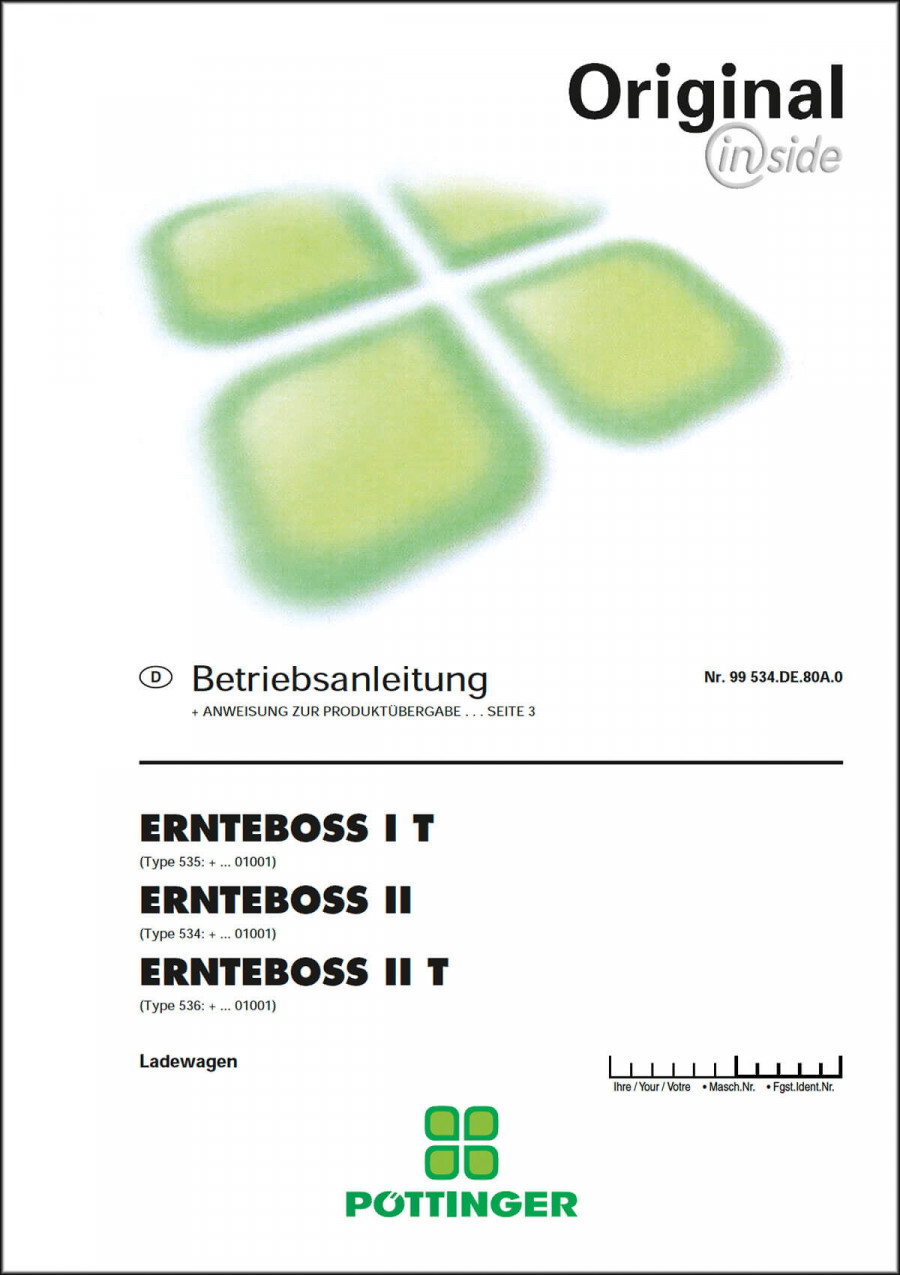 Pöttinger ERNTEBOSS I und II Modelle Betriebsanleitung