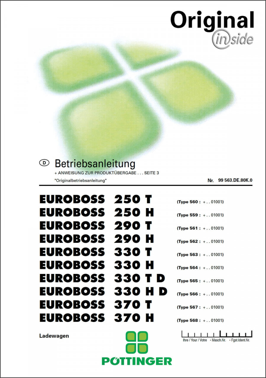 Pöttinger EUROBOSS 250 290 330 370 Modelle Betriebsanleitung