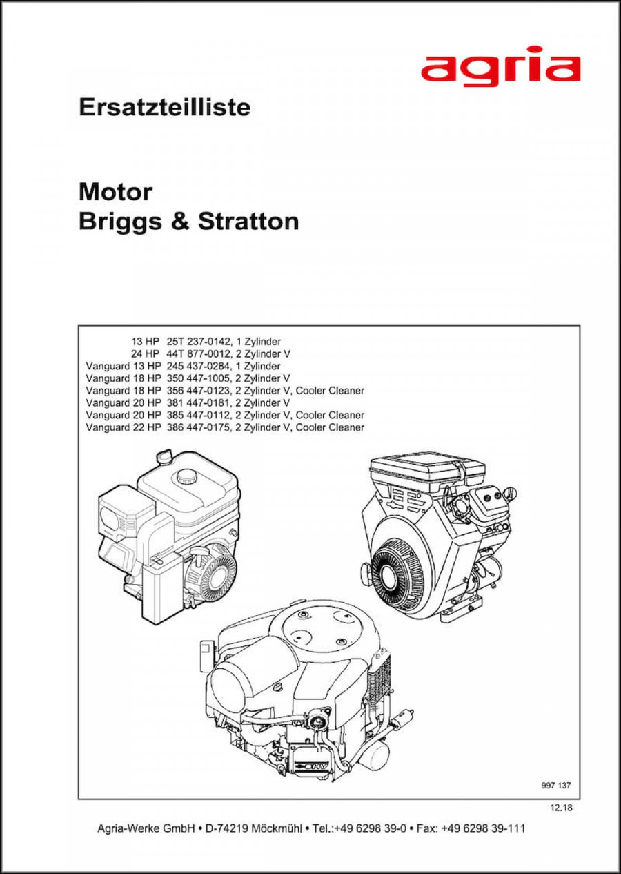 Agria Motor Briggs & Stratton Ersatzteilliste