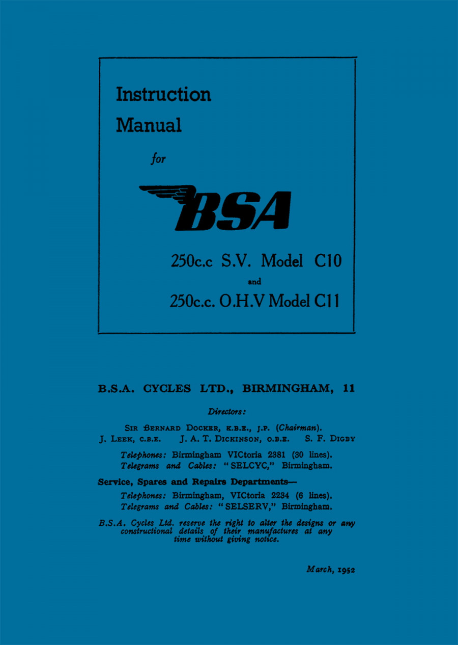 BSA C10 & C11 Instruction Manual
