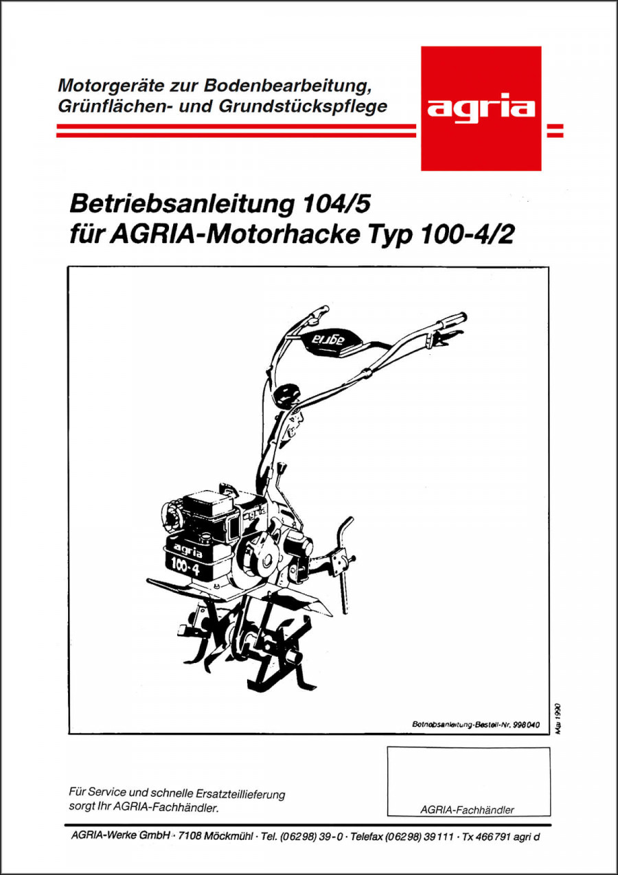 Agria 100-4/2 Betriebsanleitung