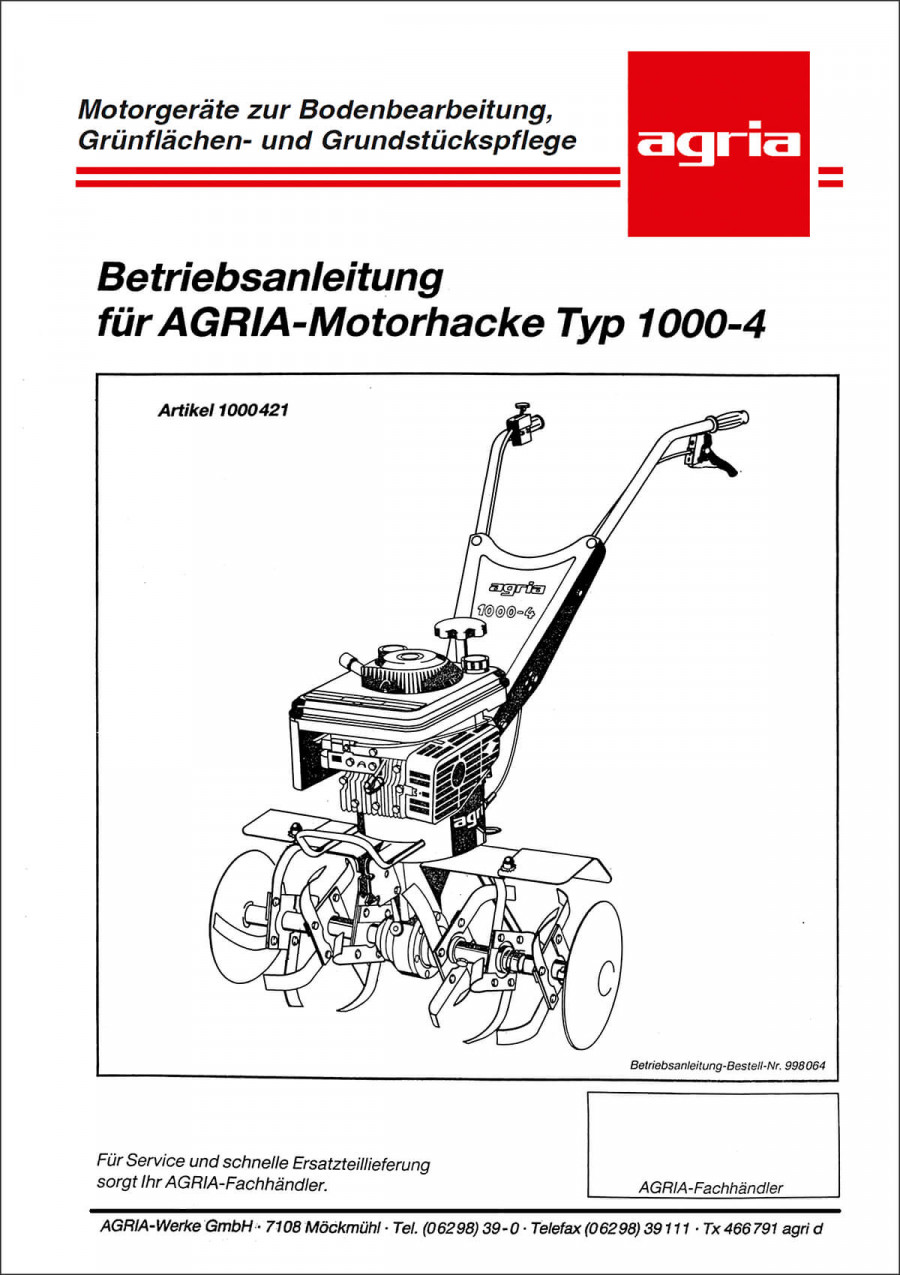 Agria 1000-4 Betriebsanleitung