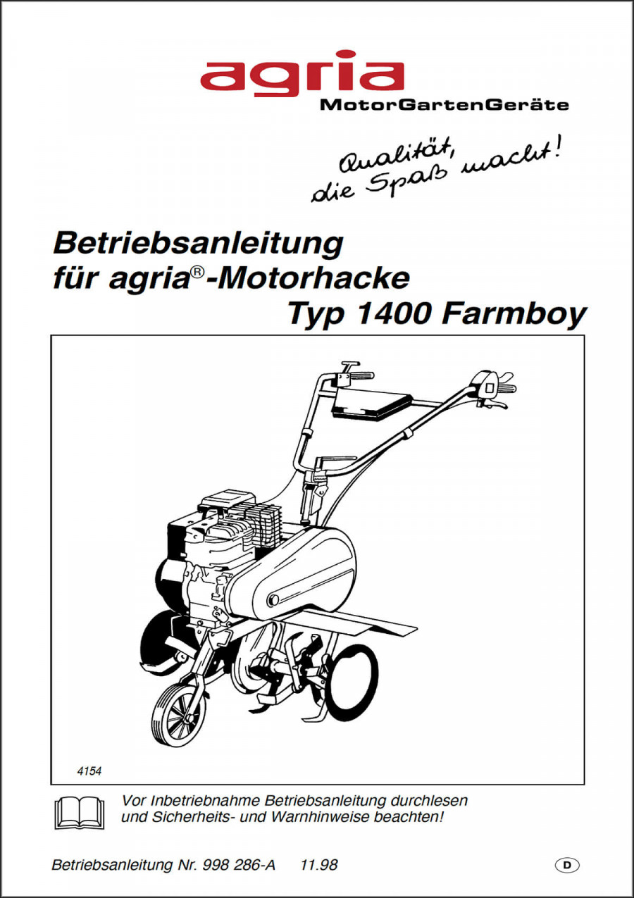 Agria 1400 Farmboy Betriebsanleitung
