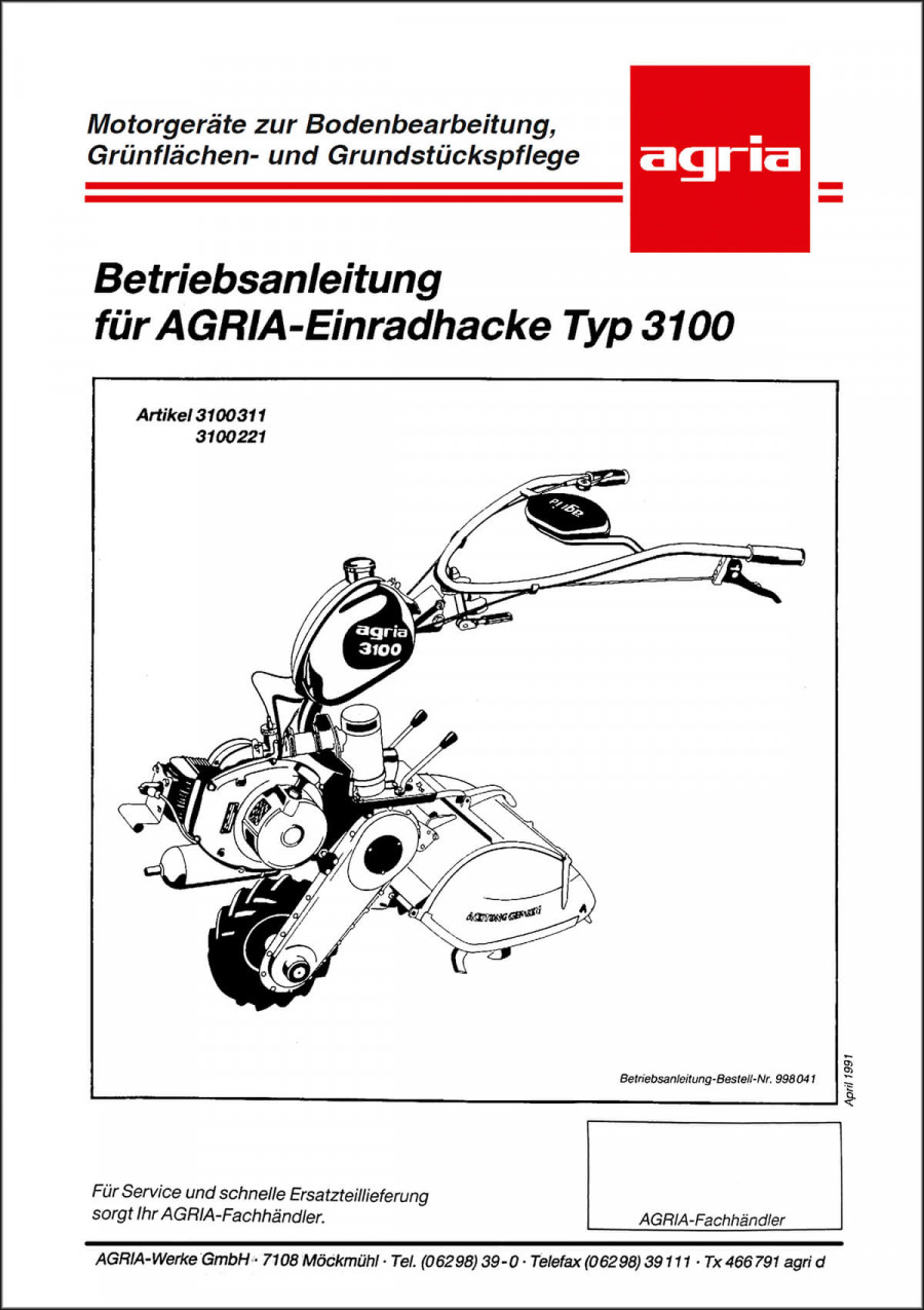 Agria 3100 Betriebsanleitung