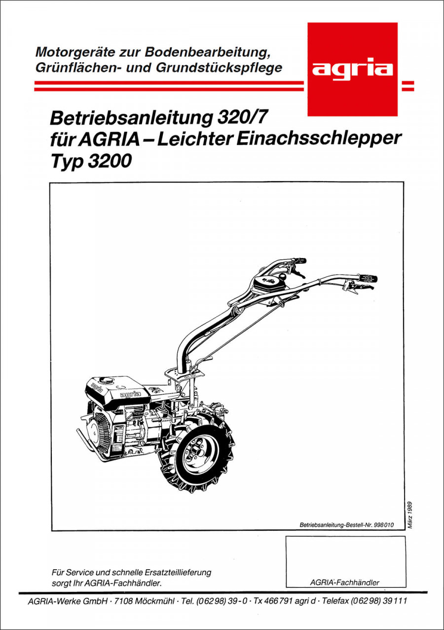Agria 3200 Betriebsanleitung 320/7