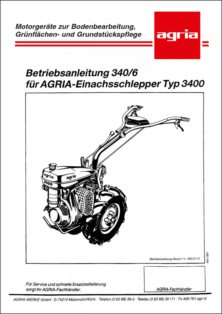 Agria 3400 Betriebsanleitung 340/6