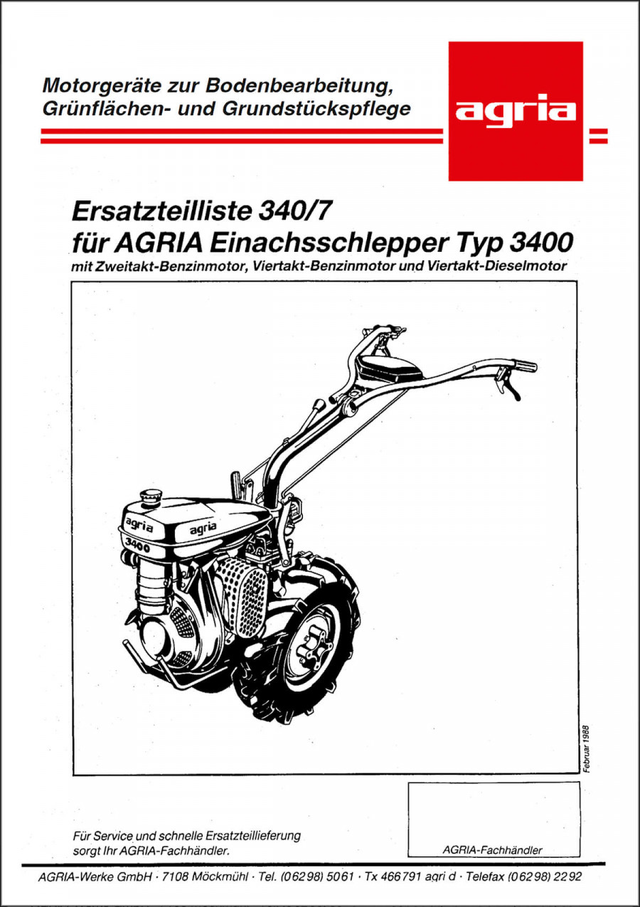 Agria 3400 Einachsschlepper Ersatzteilkatalog