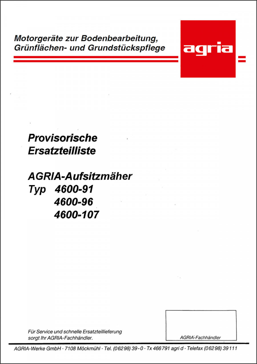 Agria 4600-91 4600-96 4600-107 Ersatzteilkatalog