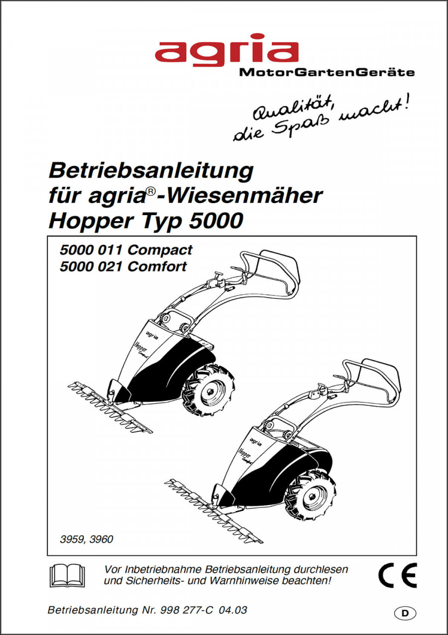 Agria 5000 011 und 5000 021 Hopper Betriebsanleitung