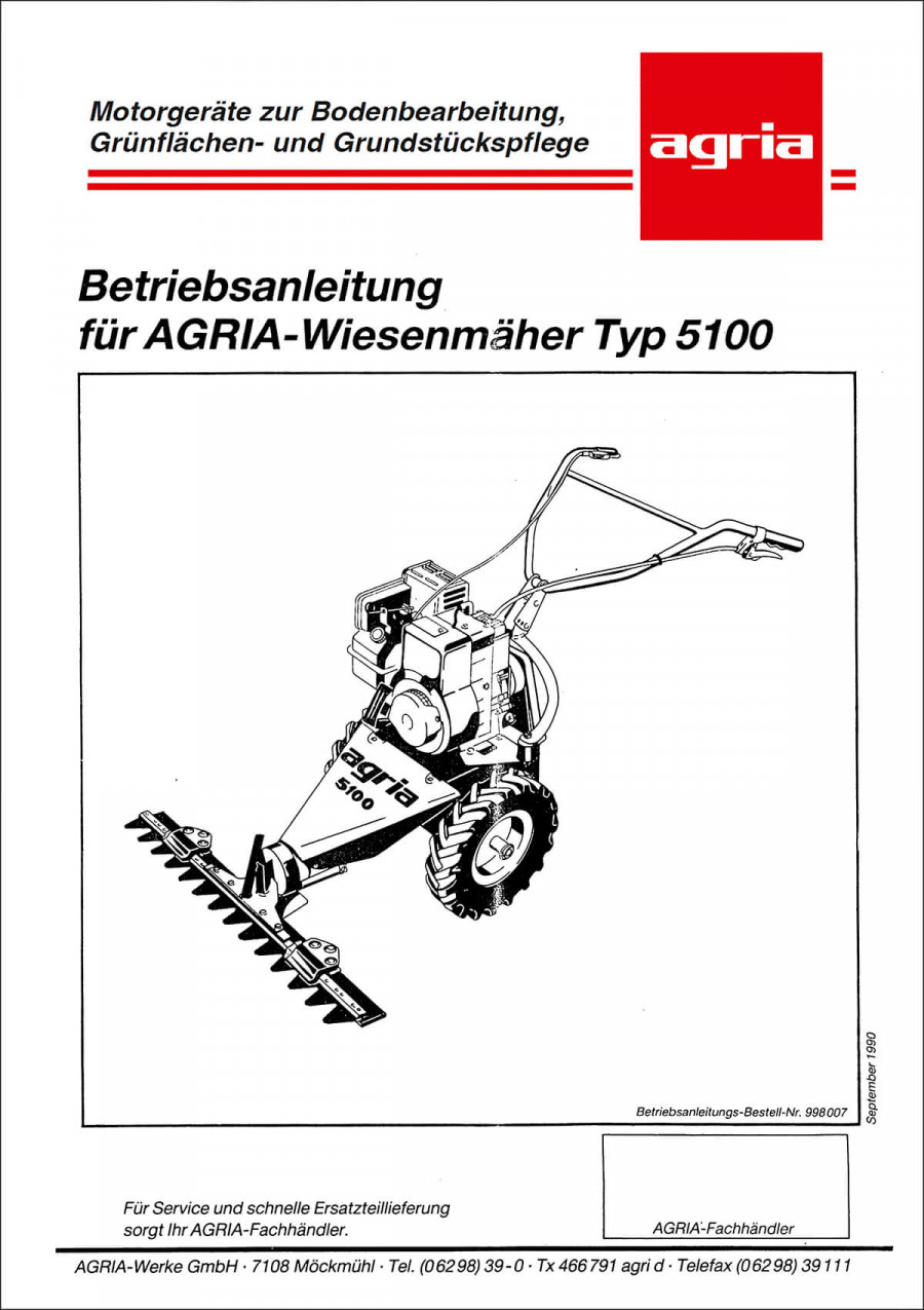 Agria 5100 Wiesenmäher Betriebsanleitung