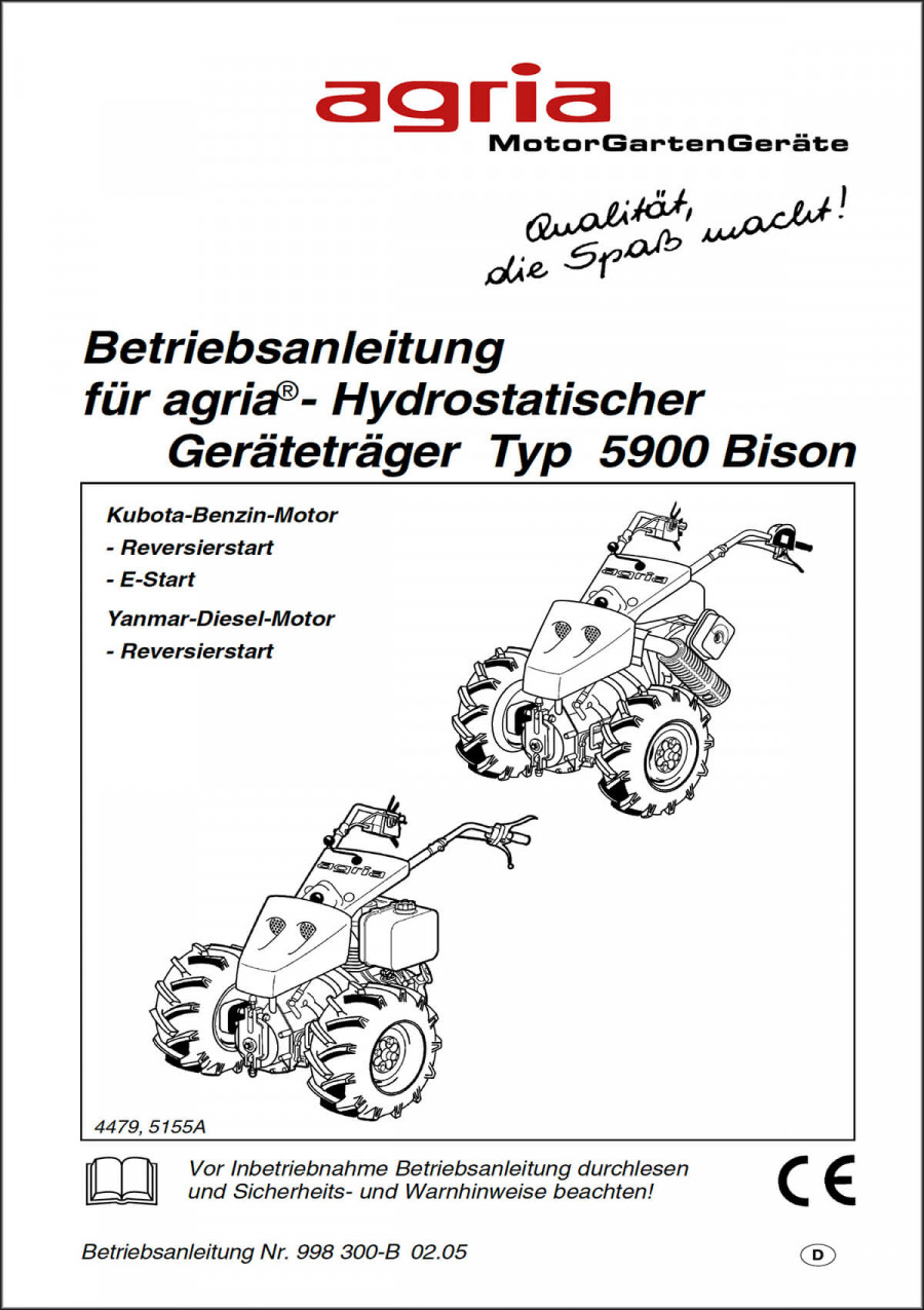Agria 5900 Bison mit Kubota und Yanmar Motor Betriebsanleitung