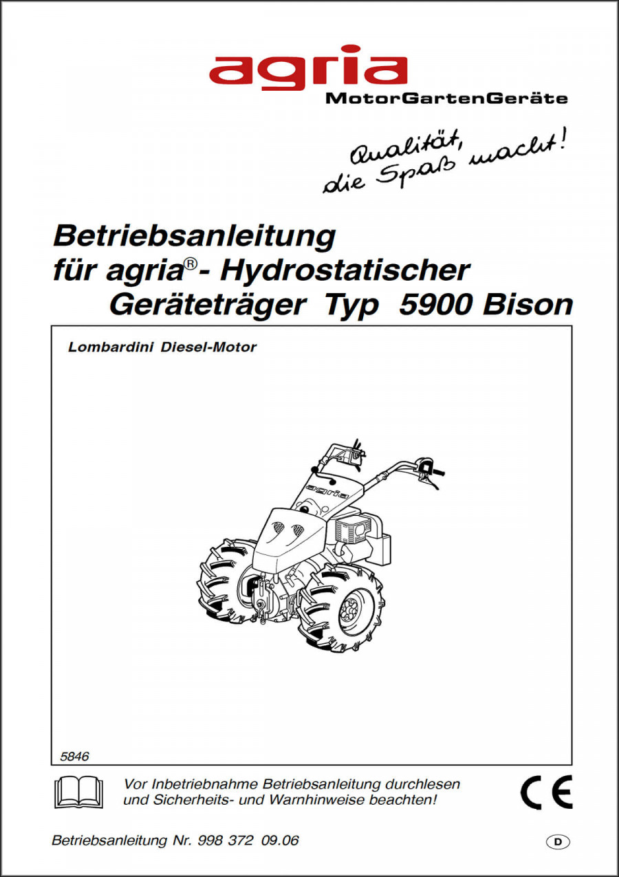 Agria 5900 Bison mit Lombardini Dieselmotor Betriebsanleitung